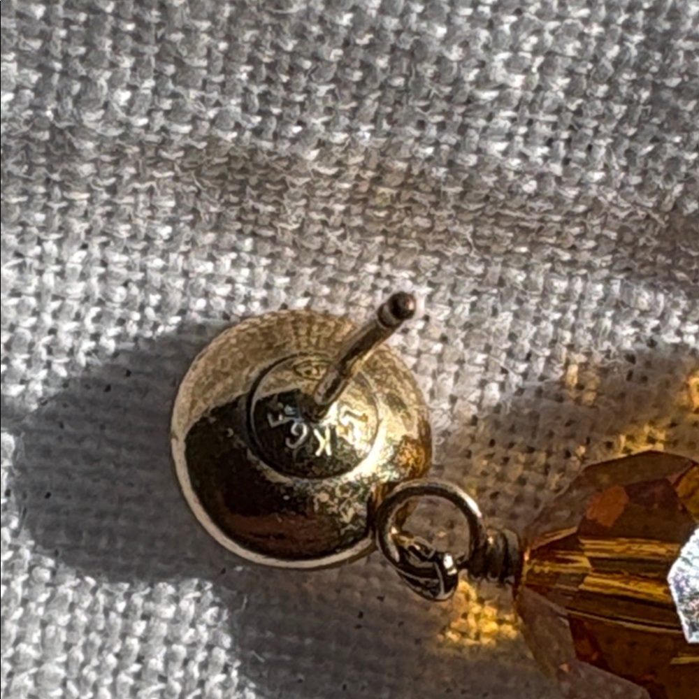 Vintage Handmade 14 K GF Gold and Brown Tiger Eye and Crystal Beaded Earrings - Picture 8 of 10